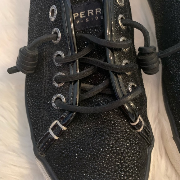 Sperry Seacoast Black Glitter Caviar Sneakers-6 - Picture 5 of 12